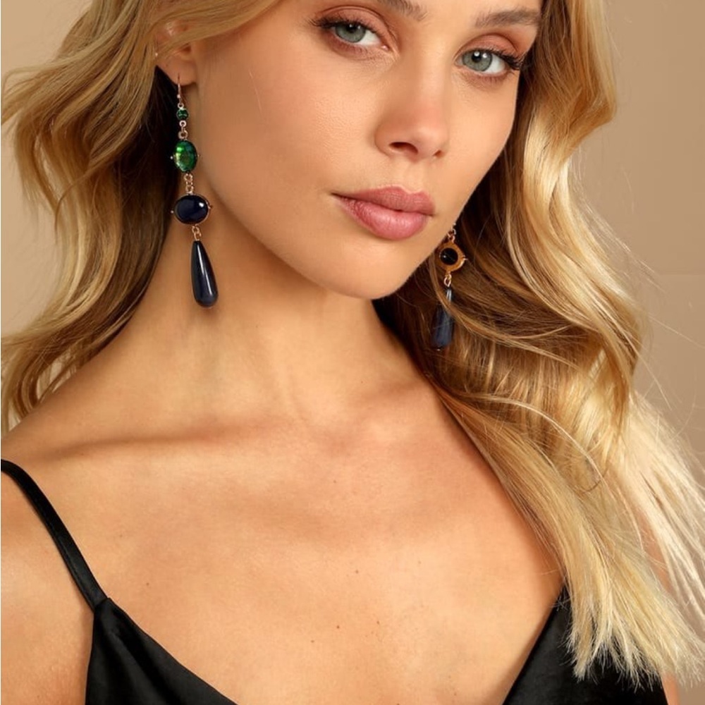 Green and Blue Beaded Drop Earrings
